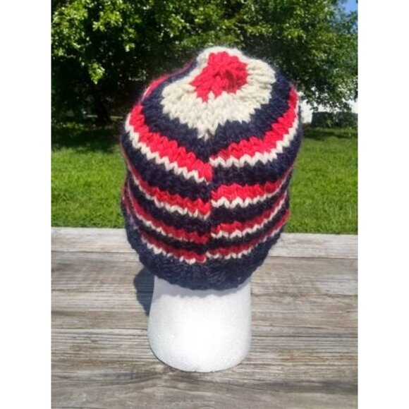 Handmade Mens Beanie Hat Alpaca Wool Cap Soft Chunky Knit Red White Blue USA - Picture 5 of 11